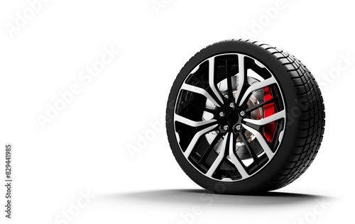 Modern car wheel with black and white spokes isolated