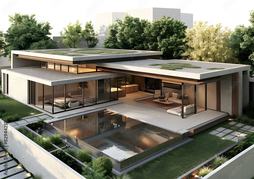 Fototapeta premium A Modern House with a Pool