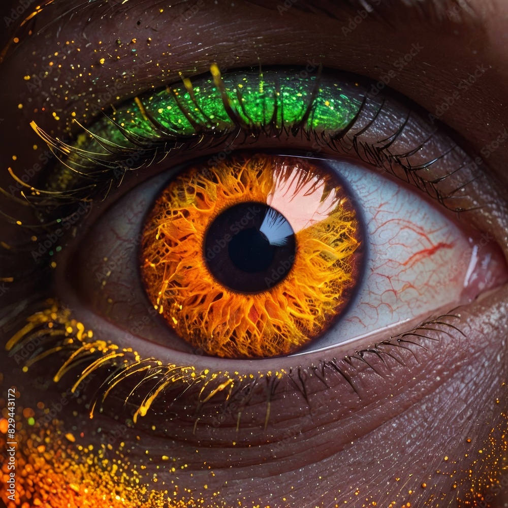 Close-up of a Human Eye with Fire-like Iris
