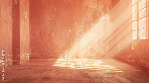 Peach vintage room bathed in retro sun rays, evoking old-world elegance.