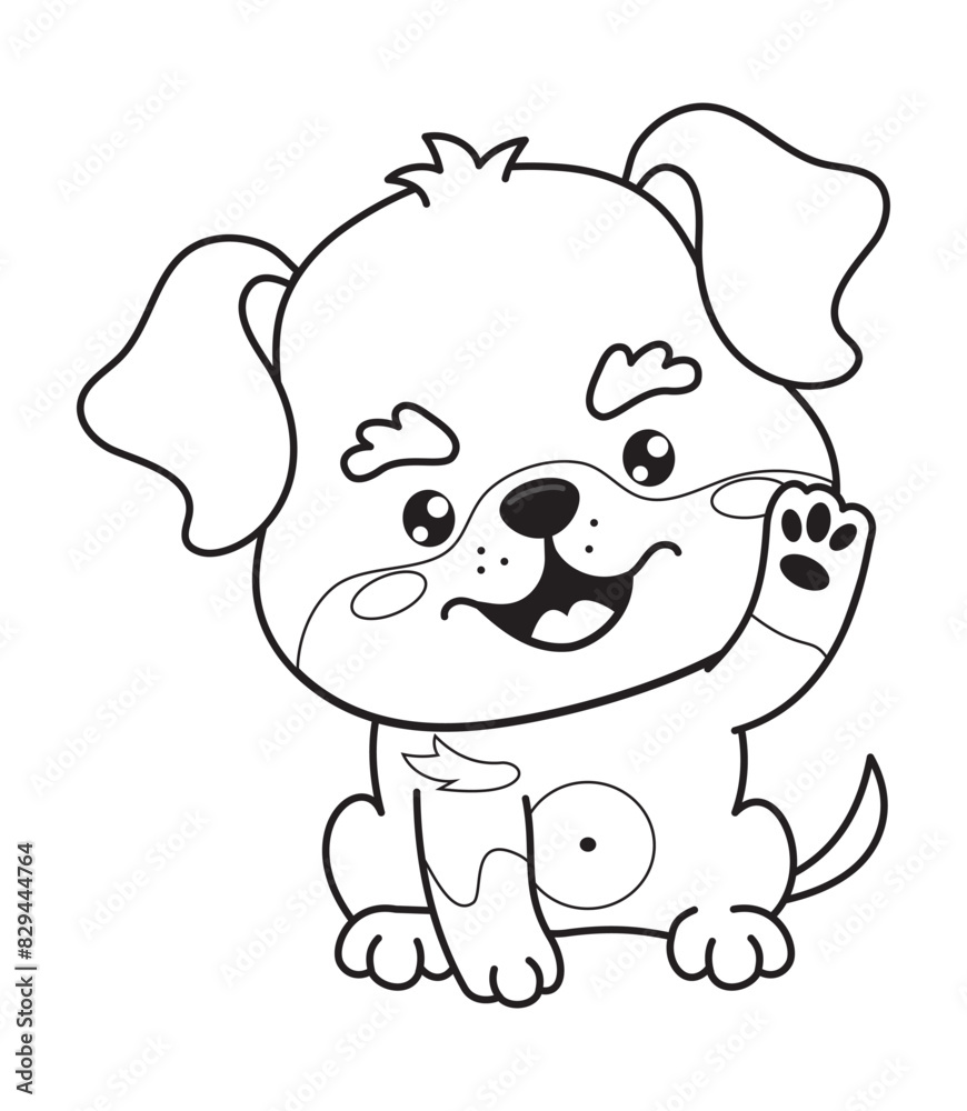 Obraz premium Happy dog Rottweiler. Outline cute cartoon kawaii character animal puppy. Line drawing, coloring book. Vector illustration. Kids collection