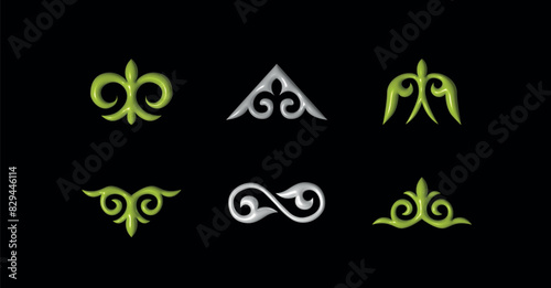 Y2K Shape collection of isolated realistic 3D Kazakh national ornament elements. Inflated 3D element with the plasticine effect. Vector set shapes