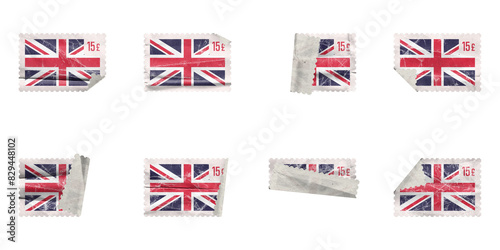 Set of Vintage Post stamp folded united kingdom flag with old paper texture