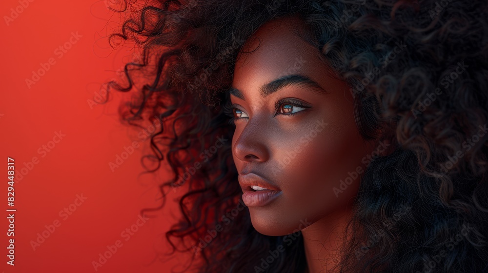 Fototapeta premium woman with long angular hair blowing out the curls, in the style of rich textures created with Generative AI technology