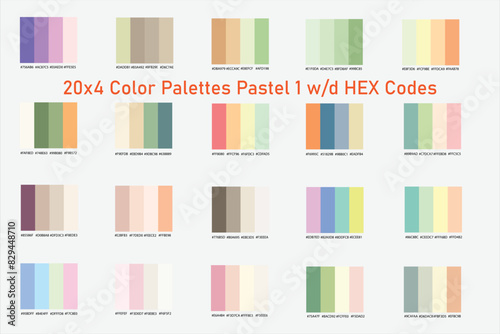 Color Palettes Pastel 20x4 With Hex Codes Different and Mix Trending Vibrant Colour Swatches Color Palette Square Color Pallette Painting