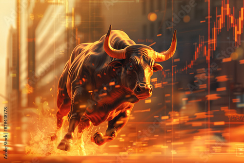 Bullish Stock Market Concept with Charging Bull © alex