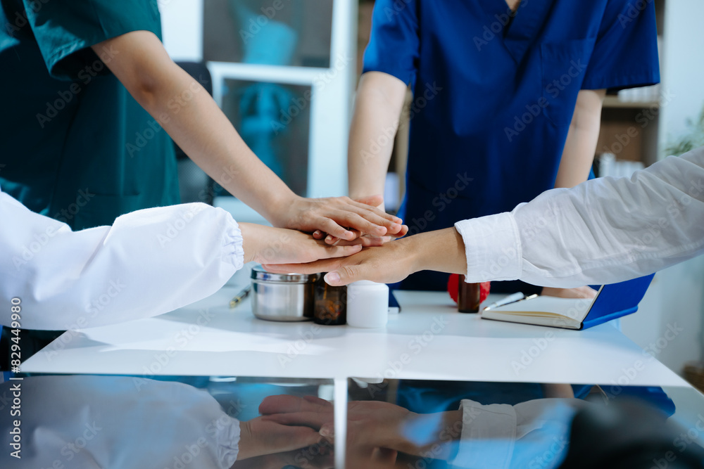 Team Doctors nurses union coordinate hands Teamwork Concept for success and trust in the team...