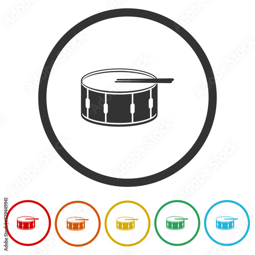 Drum snare simple icon. Set icons in color circle buttons