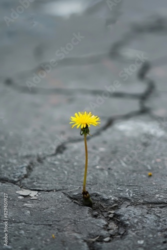 Solo dandelion thriving on cracked urban pavement © Photocreo Bednarek