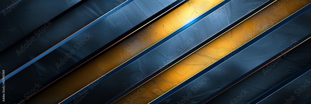 Blue, gold and three-dimensional striped background, triangle/rectangle, black backgroundaspect ratio 3:1, for banner, landing page, website Blue, gold and three-dimensional striped background, triangle/rectangle, black backgroundaspect ratio 3:1, for banner, landing page, website