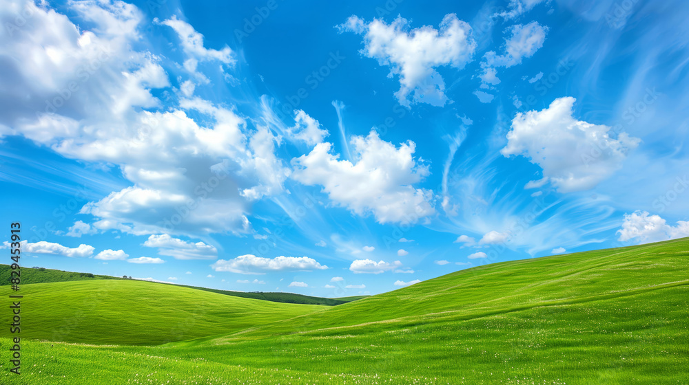 Obraz premium 爽やかな青空と緑の草原