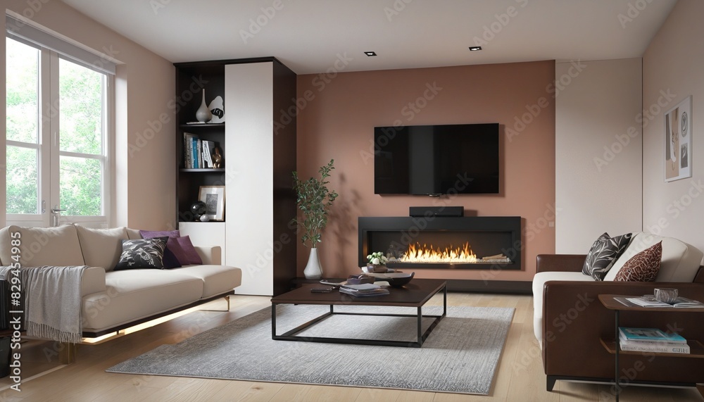 Fototapeta premium The interior of the modern living room with brown walls