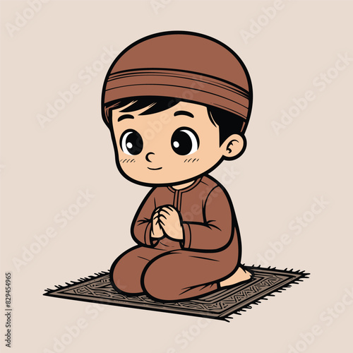 muslim boy praying cartoon character illustration isolated background