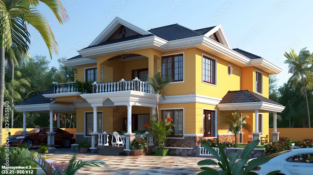 A beautiful yellow villa with a modern style
