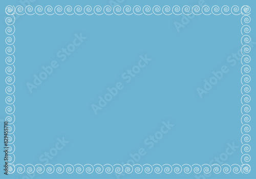 Fondo azul con marco de espirales de trazado azul claro.