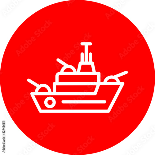 Warship Line White Circle Red Icon Design