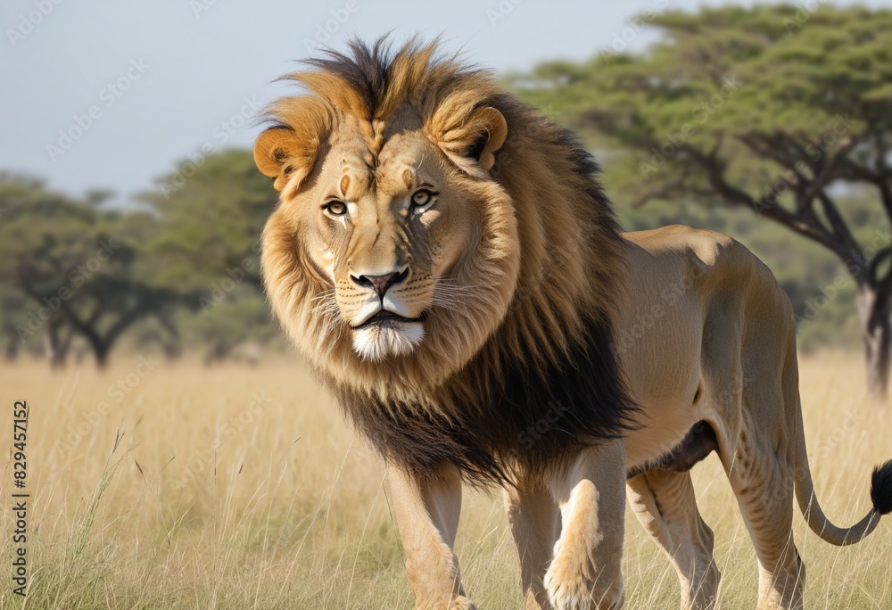 Portrait of Africa lion leo that looking at camera, king of the savanna Portrait of Africa lion leo that looking at camera, king of the savanna