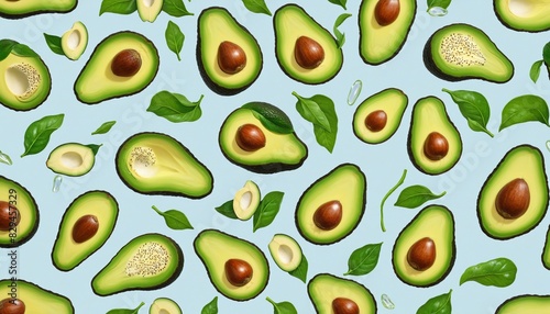 Studio image of sliced fresh avocados, illustration graphic