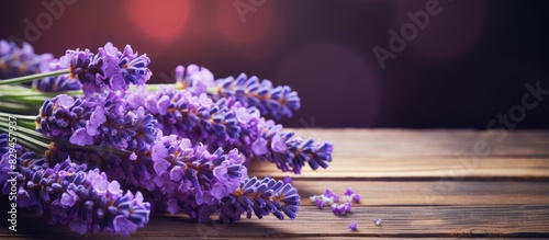 Bouquet of lavender Spa composition on a wooden background. copy space available