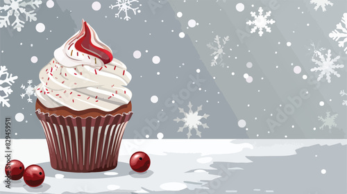 Tasty Christmas cupcake with snowflakes on grey table