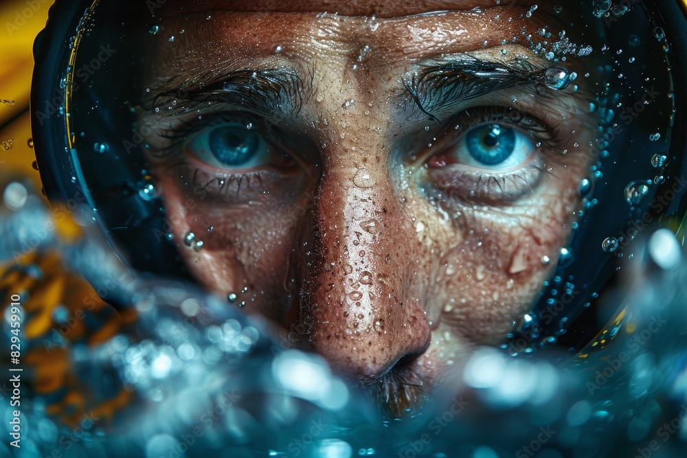 Close-up of a man diver underwater Close-up of a man diver underwater