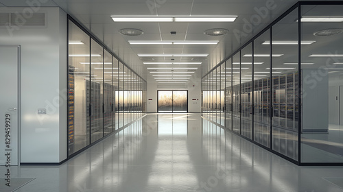 Server room  Data center with operational server racks. Concept  Modern telecomunication  AI  Supercomputer technology