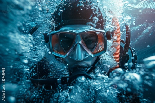 Young diver swimming underwater