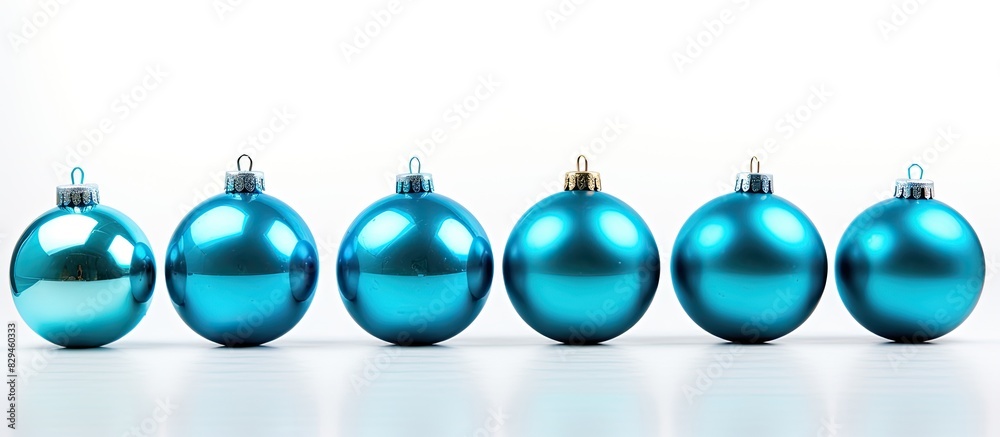 A copy space image featuring blue Christmas balls carefully separated from the white background A copy space image featuring blue Christmas balls carefully separated from the white background