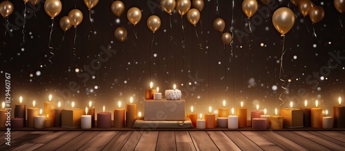 Party birthday background with number 20 Beautiful background anniversary copy space with burning candles Gift boxes with decorations photo