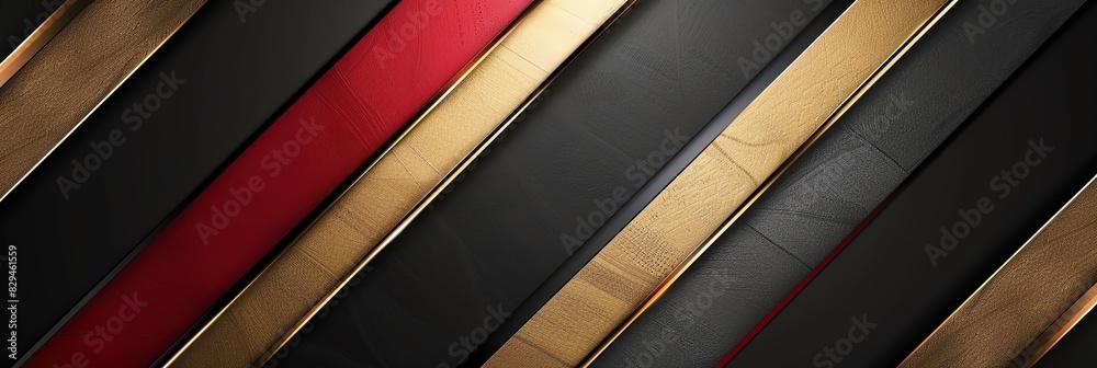 Obraz premium black, gold and Red three-dimensional striped background, triangle/rectangle, black backgroundaspect ratio 2:1, for banner, landing page, website