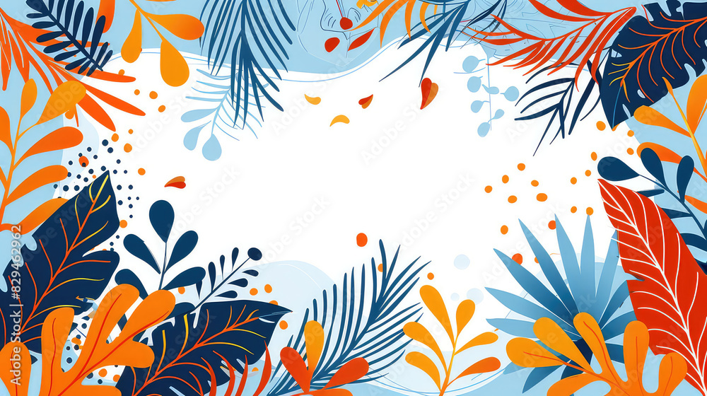 Naklejka premium Colorful botanical frame illustration with floral and leaf elements AI generated