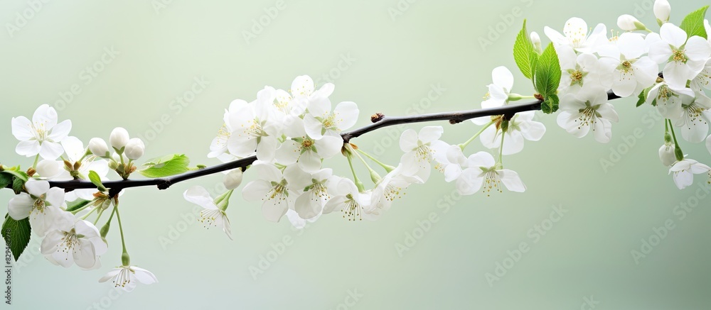 Branches of a fruit tree adorned with delicate white apple blossoms creating a serene and elegant copy space image Branches of a fruit tree adorned with delicate white apple blossoms creating a serene and elegant copy space image