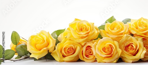 Fototapeta Naklejka Na Ścianę i Meble -  Yellow roses Bunch of flowers isolated on white background Great decoration for wedding invitation. copy space available