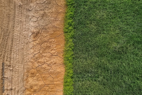 Aerial view of a high-speed train passing through countryside. Beautiful simple AI generated image in 4K, unique. photo