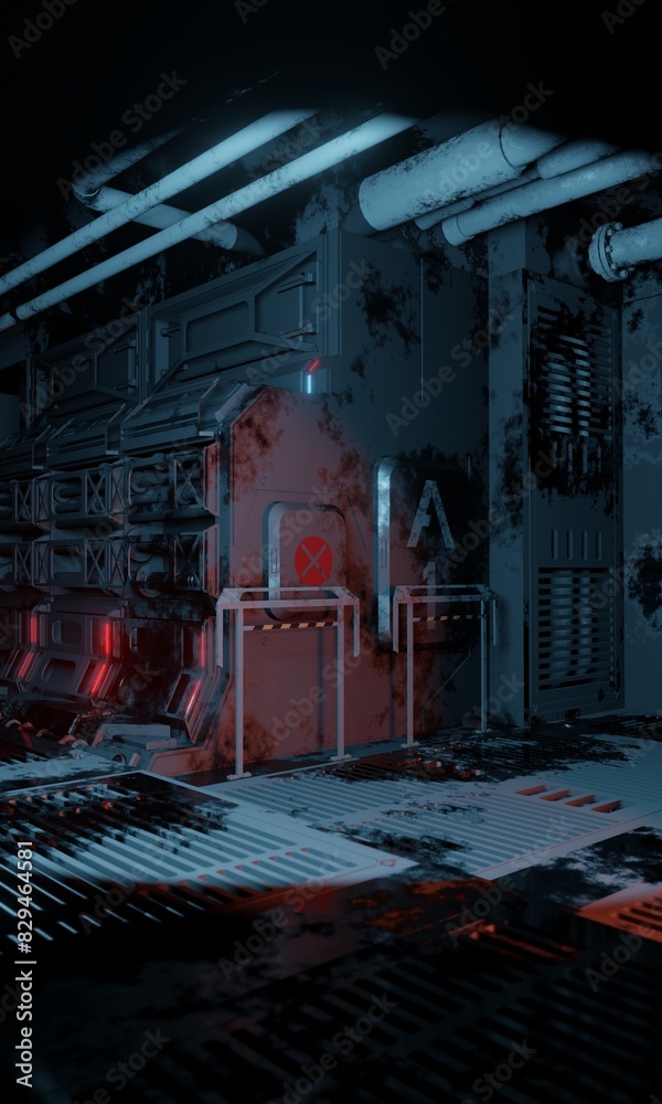 Abandoned control room in base of operations science fiction 3d ...