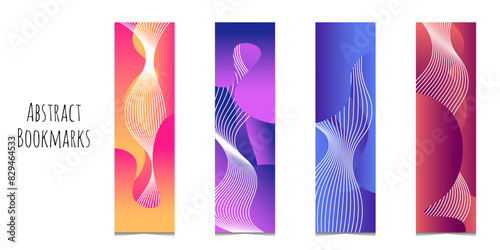 Rectangular bookmarks set with abstract brights gradients spots and lines. Bookmarks prints templates for reading. Minimalistic and modern trendy colorful design. Isolated on white background.
