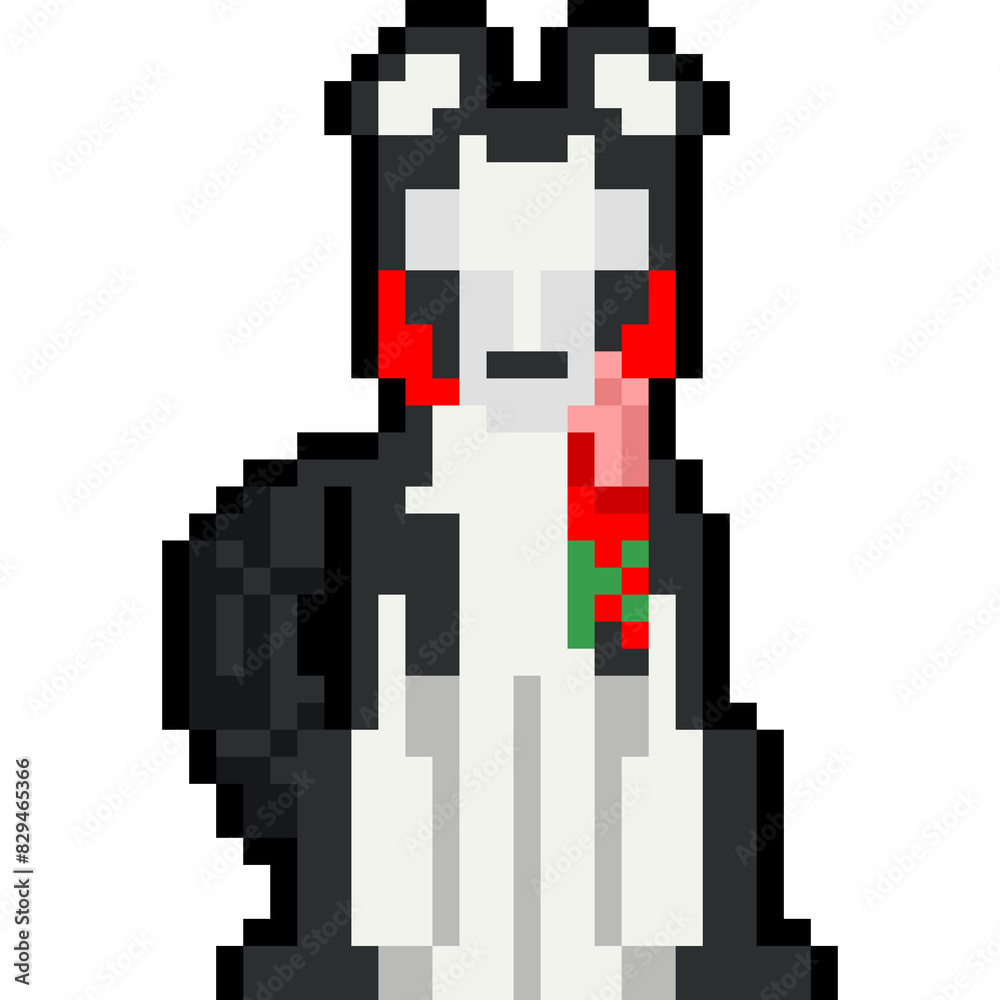 Pixel art siberian husky with red christmas scarf Pixel art siberian husky with red christmas scarf