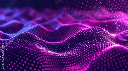 A black background hosts a computer-generated image of two overlapping waves The left wave is a blend of pink and blue lights, while the right wave is purely pink photo
