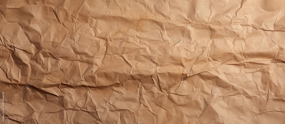 Fototapeta premium A brown crumpled paper with creases serves as a textured background for design and decorative purposes offering a concept of paper textures. Copyspace image