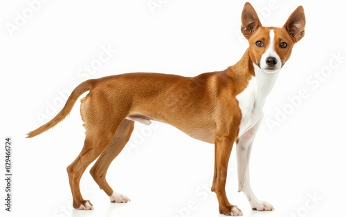 A poised Basenji dog stands with elegance  its lean body radiating grace.