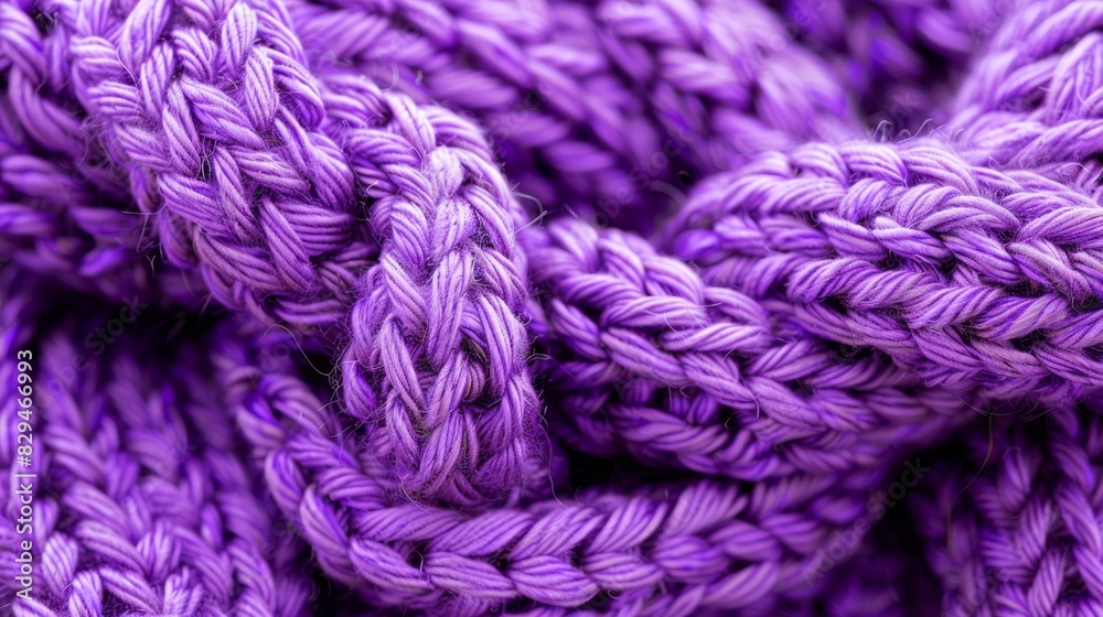  A tight knot atop a purplish braid, this close-up reveals the intricate weaving of a rope near its terminus