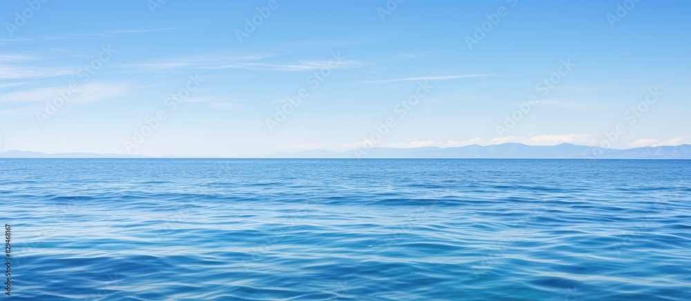 A serene ocean with a clear blue sky as a backdrop providing ample copy space for images