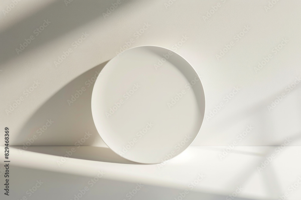 Fototapeta premium A simple, clean white background with a single, modern element like a perfectly round shadow 