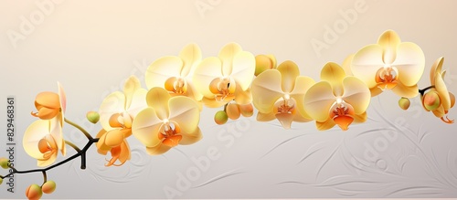A Phalaenopsis Legato orchid in light yellow and orange colors is featured on a greeting card with ample copy space for personalized messages Perfect for home and garden flower enthusiasts photo