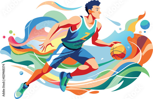 Basketball player, flat illustration, vector illustration.