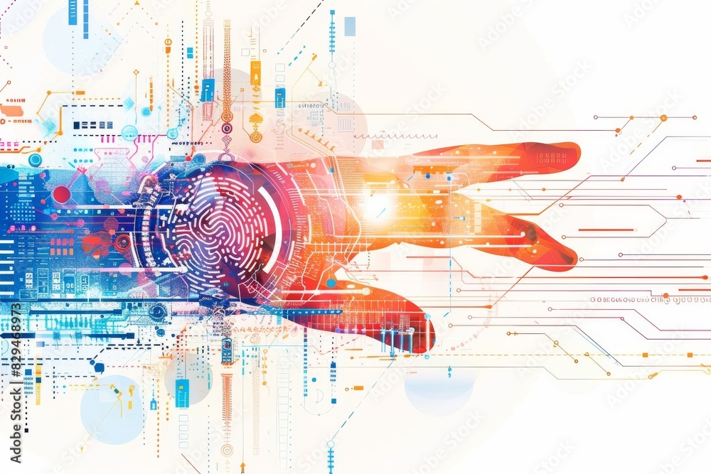 Obraz premium Robotic hand with digital connections, symbolizing the fusion of artificial intelligence and biometric data protection.