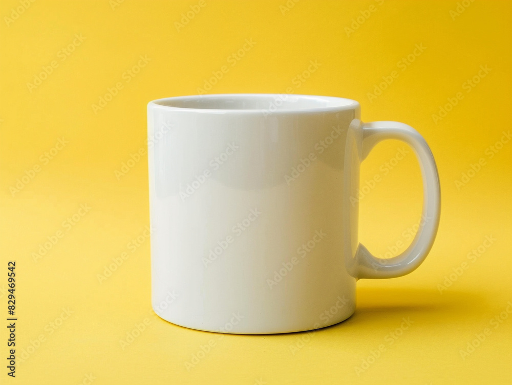 Simple white coffee mug on a vibrant blue background, isolated shot with perfect lighting. Simple white coffee mug on a vibrant blue background, isolated shot with perfect lighting.