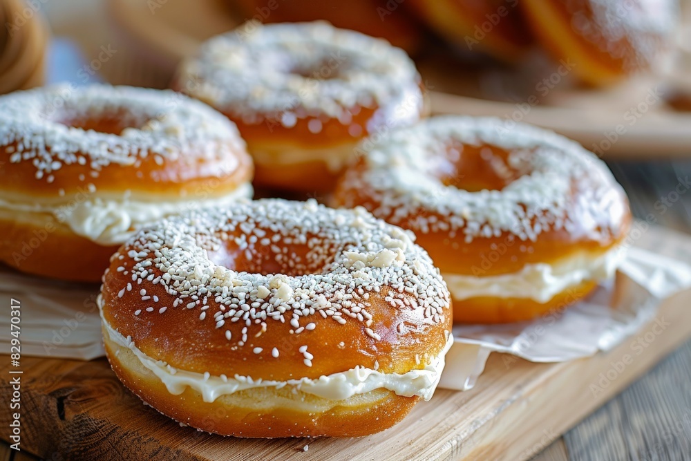 Fresh bagels at a bakery close-up. Beautiful simple AI generated image in 4K, unique. Fresh bagels at a bakery close-up. Beautiful simple AI generated image in 4K, unique.