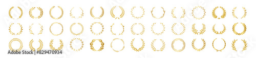 Circular gold laurel foliate vector icon set. Set of various laurel wreaths. Award, achievement, victory