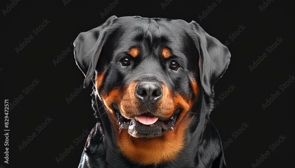 portrait of a rottweiler dog isolated on black background, cutout